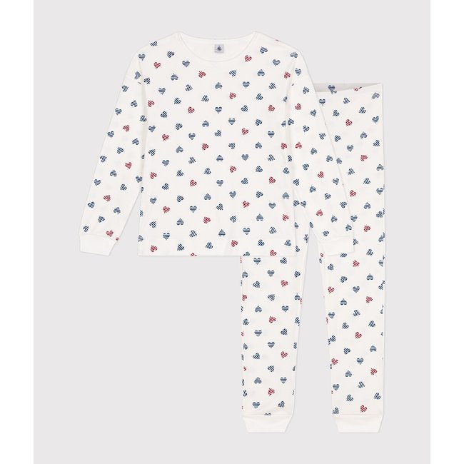 Langärmeliger Pyjama aus Baumwolle bedruckt grund weiss <span itemprop=