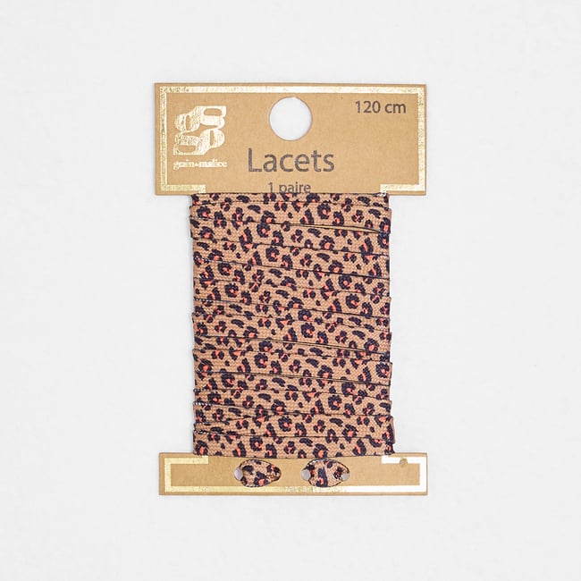 Paire de lacets imprimé léopard marron camel <span itemprop=