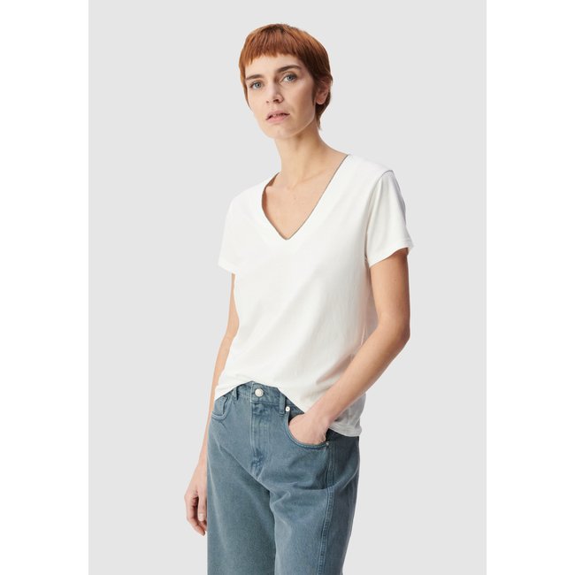 Tee-shirt encolure V bijou off-white <span itemprop=