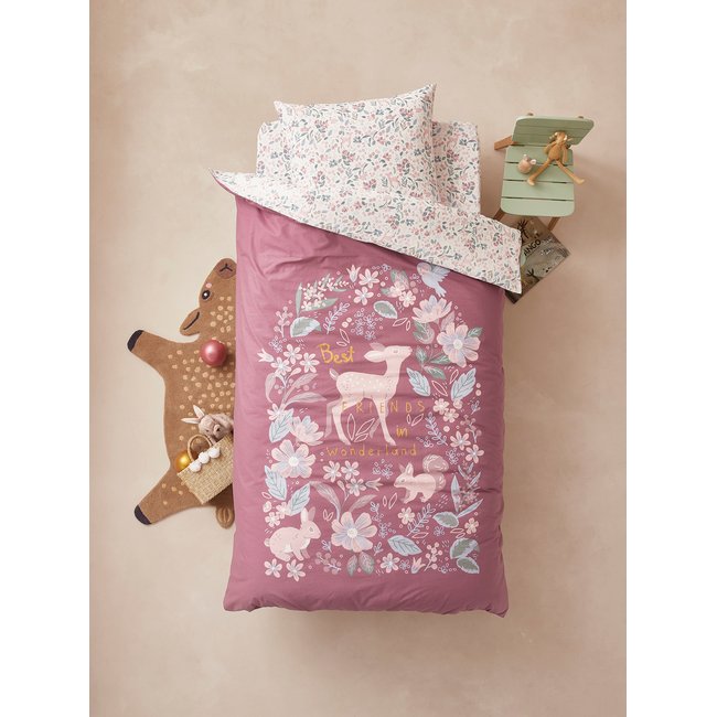 Parure housse de couette + taie d'oreiller enfant VICTORIA prune <span itemprop=