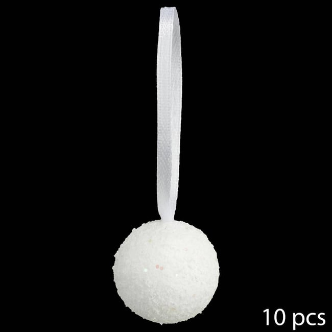 Lot de 10 boules de Noël pailletées D.6 cm Couleur blanc <span itemprop=