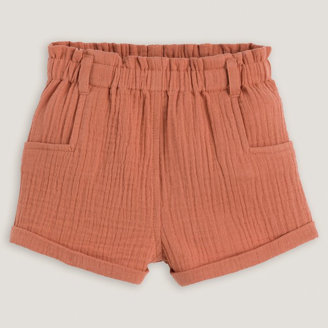 Short en gaze de coton marron <span itemprop=