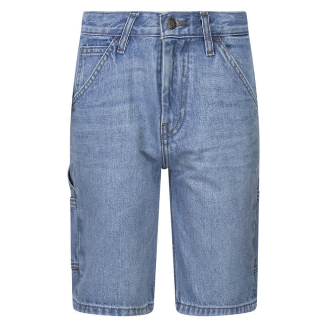 Short 5 poches en coton bleu uni à coupe droite et avec un patch d'authenticité bleu <span itemprop=