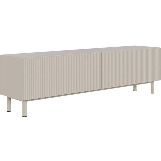 Meuble tv façade rainurée VELDIO NEW Couleur beige grisé <span itemprop=