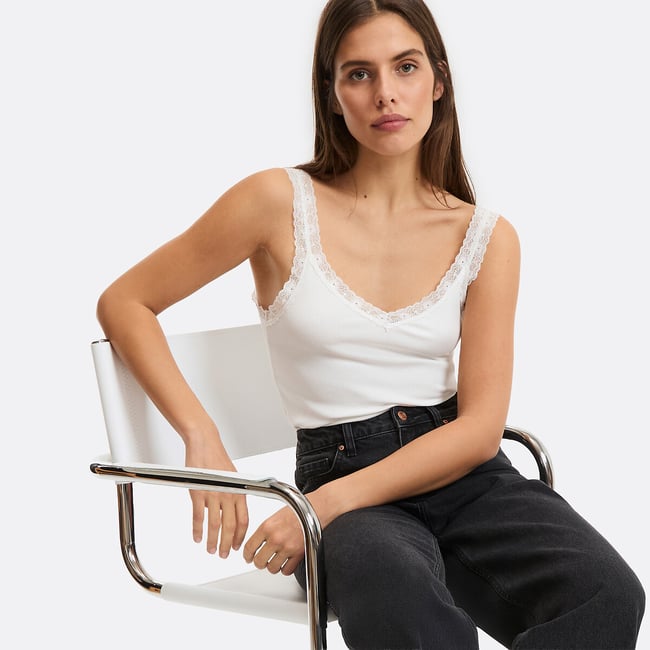 V-Neck Vest with Lace Detail - LA REDOUTE COLLECTIONS