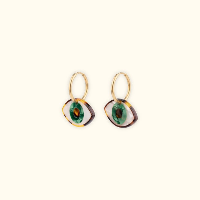 Boucles d'oreilles œil vert blanc et vert <span itemprop=