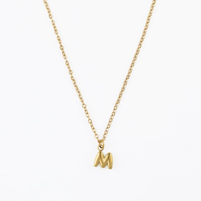 Collier à pendentif lettre M acier inoxydable doré <span itemprop=