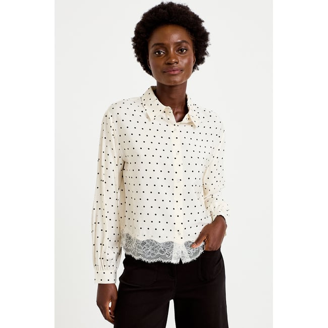 Chemise droite en dentelle col classique noir <span itemprop=