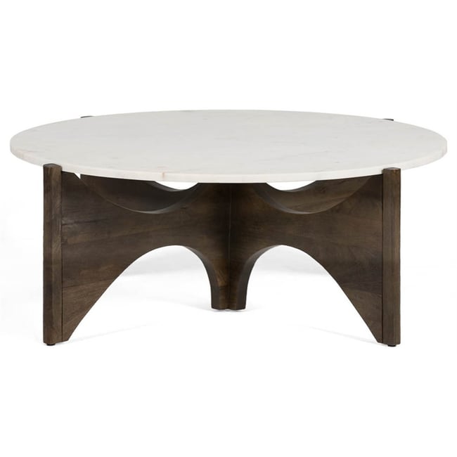 Table basse ronde bois et marbre Couleur brun et blanc <span itemprop=