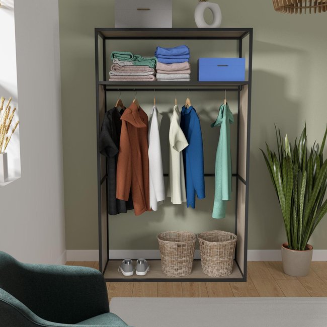 Portant vêtements réversible bois métal OSLO Couleur noir <span itemprop=