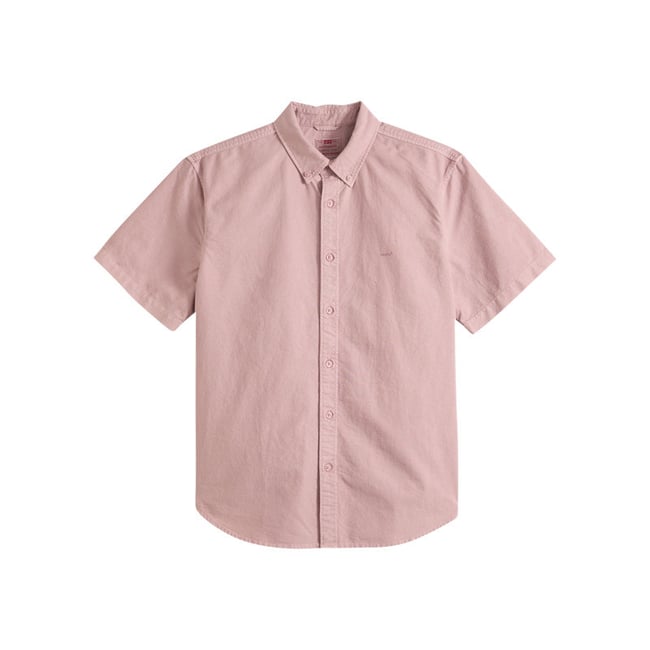 Chemise en coton rose à coupe droite pourvue d'un col boutonné rose <span itemprop=