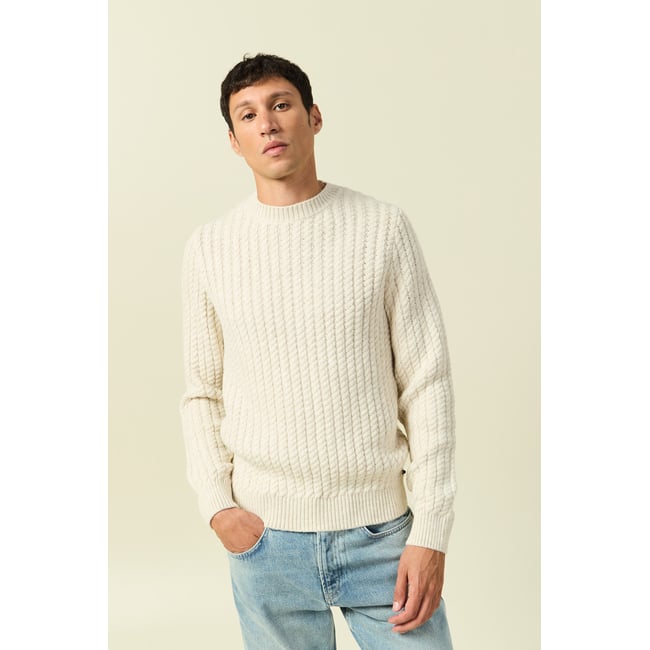 Pull col rond manches longues ecru <span itemprop=