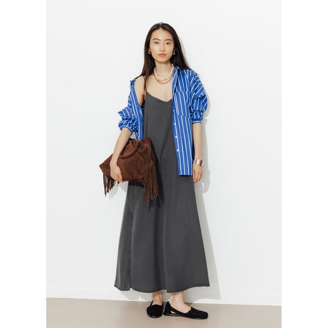 Robe longue unie en lyocell gris <span itemprop=