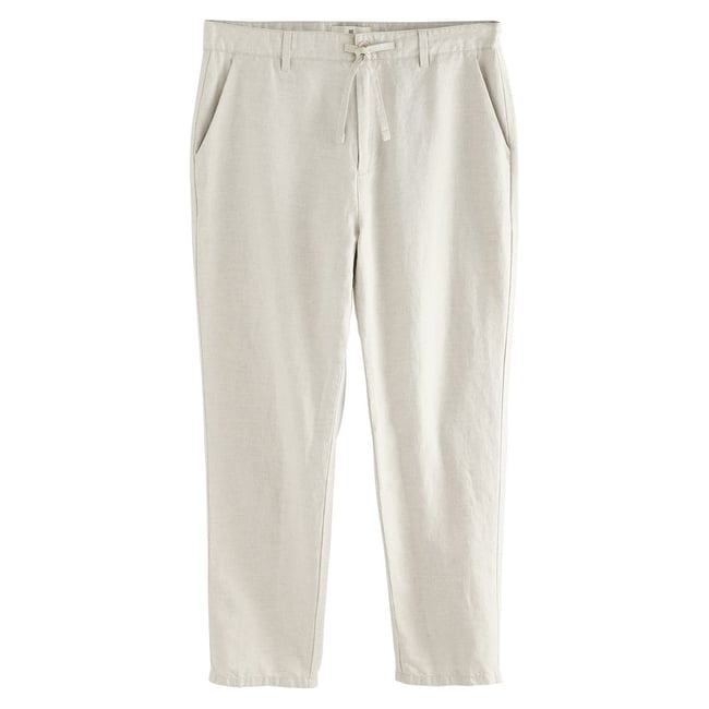 Pantalon chino en sergé de coton et lin pierre légère <span itemprop=