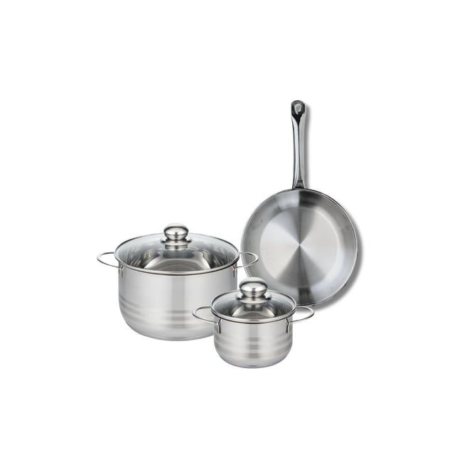 Batterie 1 poêle 24cm + 2 faitouts 14/20cm PROFI BRILLANT gris <span itemprop=