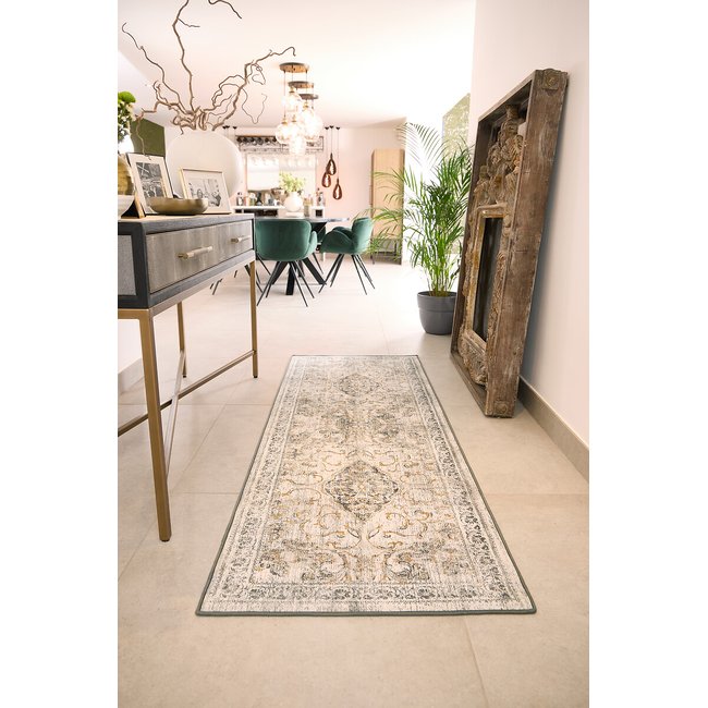 Baroque Eco-Washable Runner Rug, grey, HUG RUG