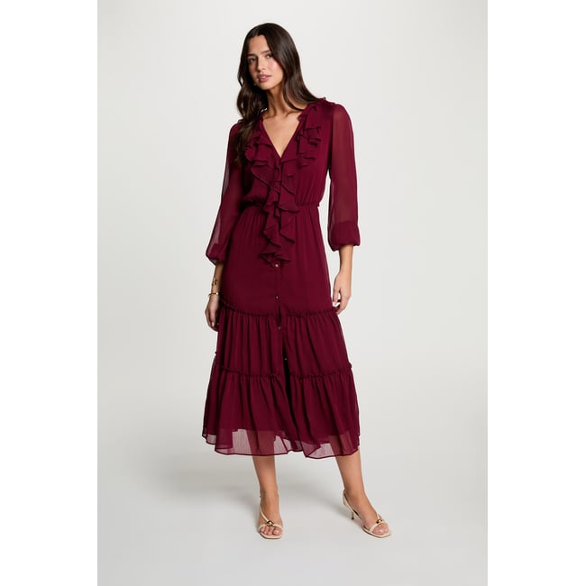 Robe longue fluide bordeaux <span itemprop=