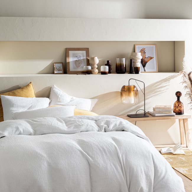 Housse de couette en gaze de coton, SIMPLEMENT GAUFRÉ - BLANC CERISE