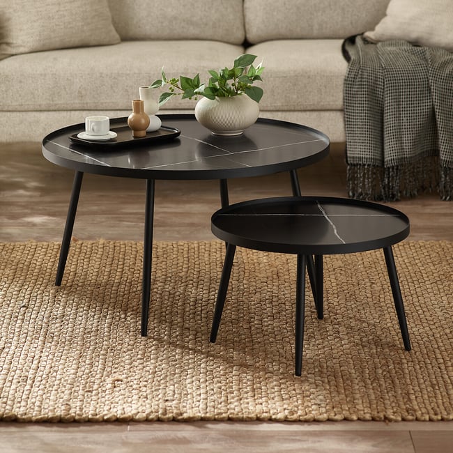 Set of 2 Nestor Round Nesting Coffee Tables, black, SO'HOME
