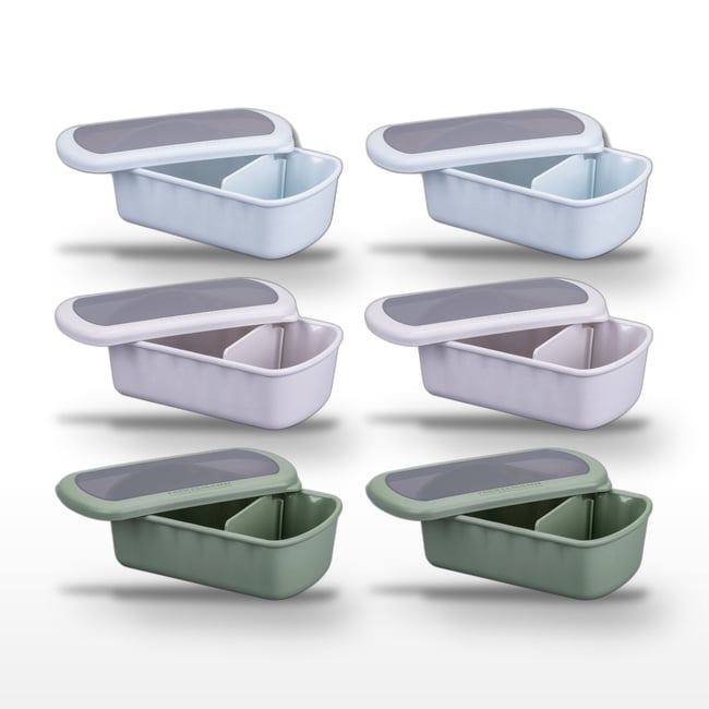 Lot de 6 lunch box 1L avec 6 ustensiles de cuisine STORAGE beige|bleu|vert <span itemprop=