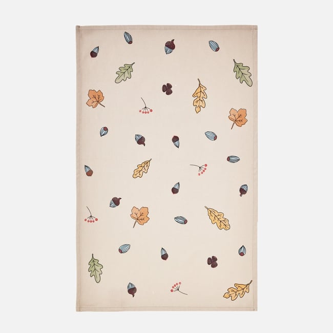 Torchon imprimé en coton CHARMES D'AUTOMNE beige <span itemprop=