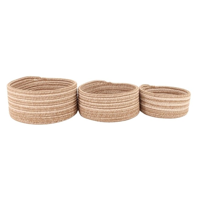 Lot de 3 paniers ronds en corde de coton Couleur beige <span itemprop=