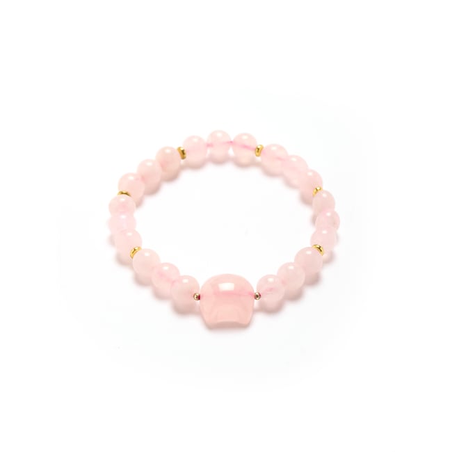 Bracelet chat et perles quartz rose rose <span itemprop=