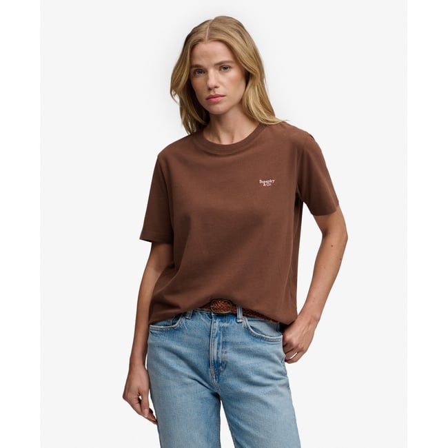 T-shirt Signature Embroidered coupe décontractée marron châtaigne <span itemprop=