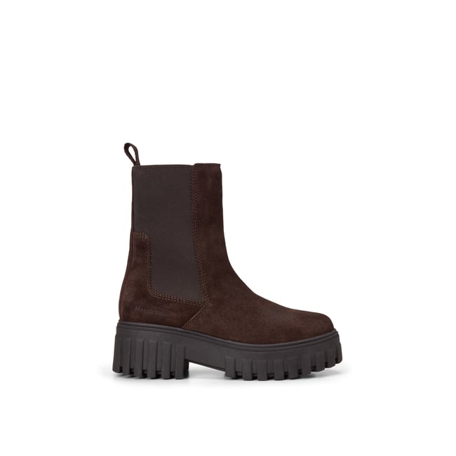 Bottines Chelsea, modèle Valva en cuir velours huilé marron foncé <span itemprop=