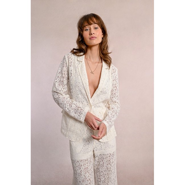 Blazer en dentelle blanc <span itemprop=