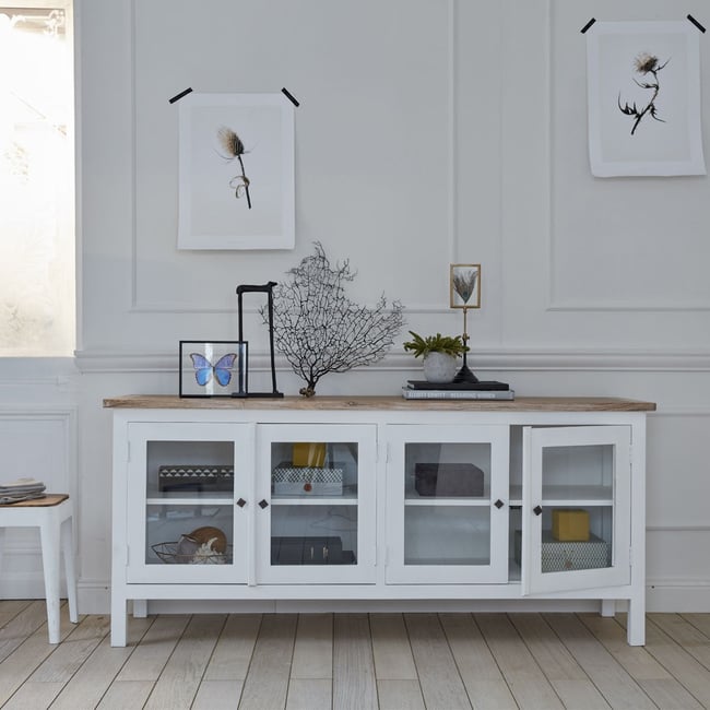 Buffet en bois d'acajou 4 portes  LONDRES Couleur blanc <span itemprop=