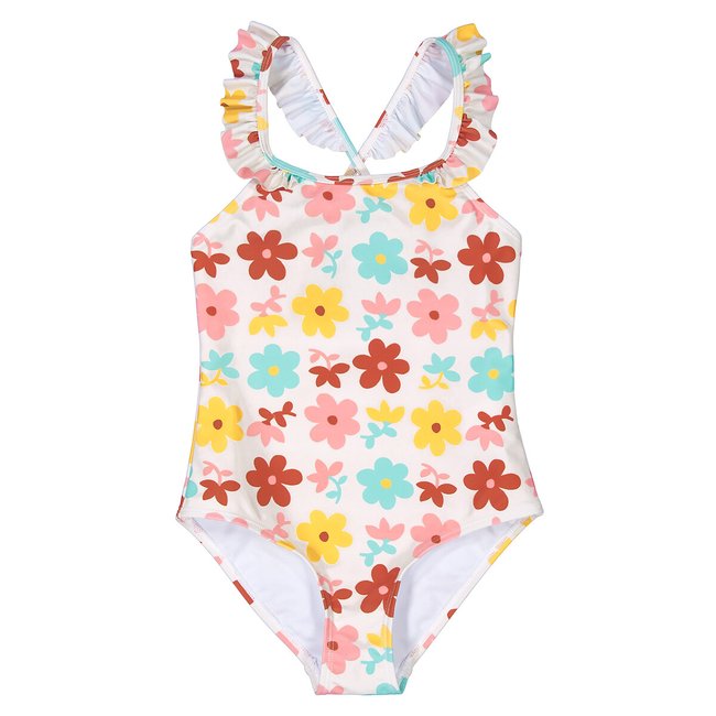 Badeanzug mit Blumenmuster ecru bedruckt <span itemprop=