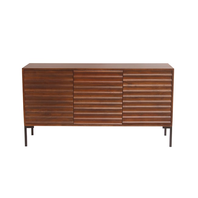 Buffet en bois foncé manguier massif et métal noir 3 portes L140 cm ONDA Couleur noyer <span itemprop=