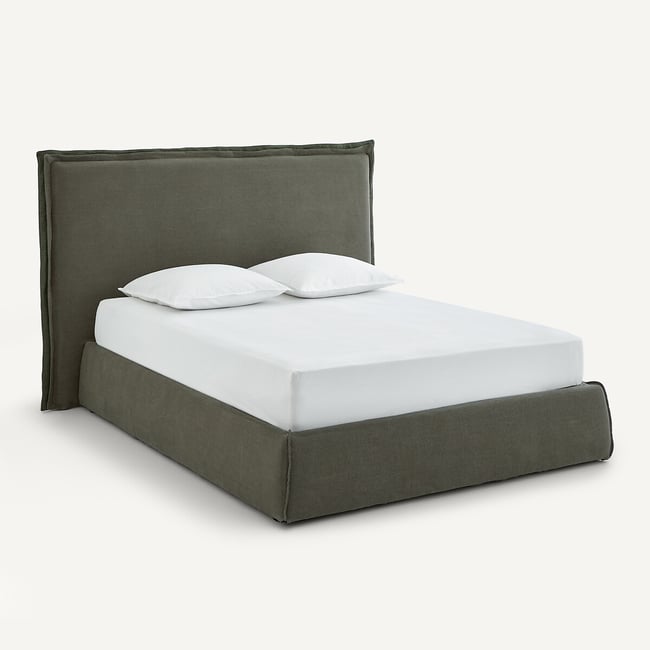 Housse de tête de lit, en lin, CONNOR kaki <span itemprop=