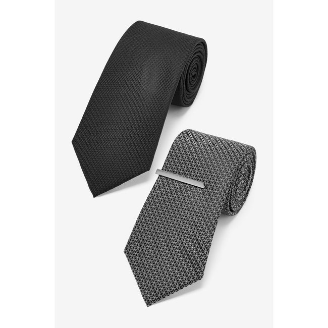 Cravates avec pince à cravate, lot de 2 noir, gris <span itemprop=
