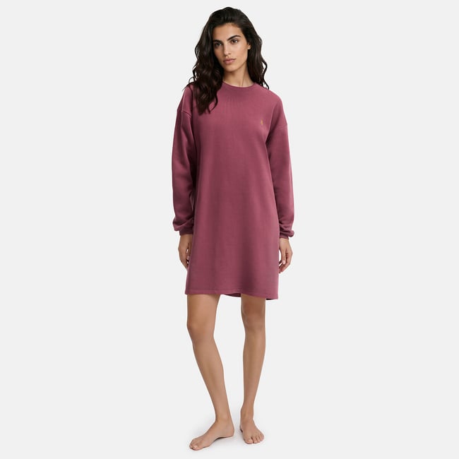 Chemise de nuit forme long sweat en molleton gratté bordeaux <span itemprop=