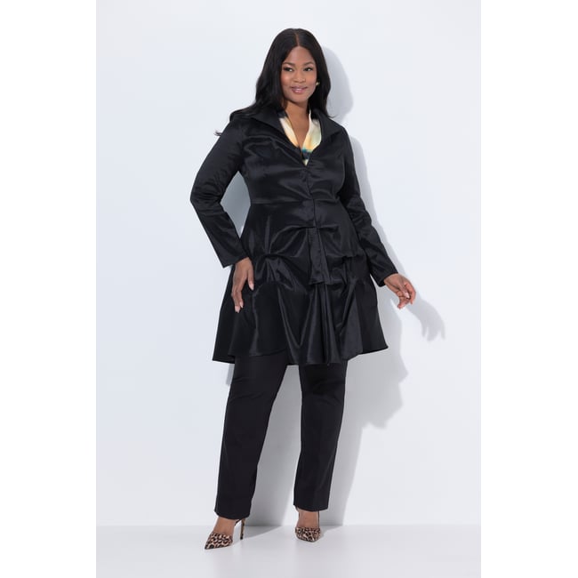 Veste longue à col pelle à tarte noir <span itemprop=