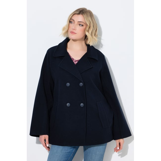 Caban oversize, col à revers marine <span itemprop=