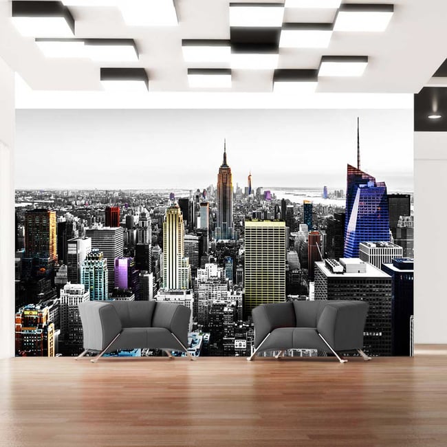 Papier peint intissé panoramique Ville et Architecture Iridescent skyscrapers Couleur multicouleur <span itemprop=