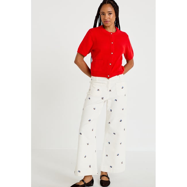 Pantalon bootcut taille haute velours blanc <span itemprop=