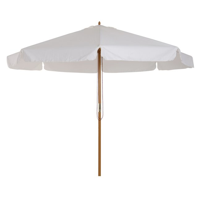 Parasol droit rond Ø 3,25 x 2,5H m bois de bambou polyester crème <span itemprop=
