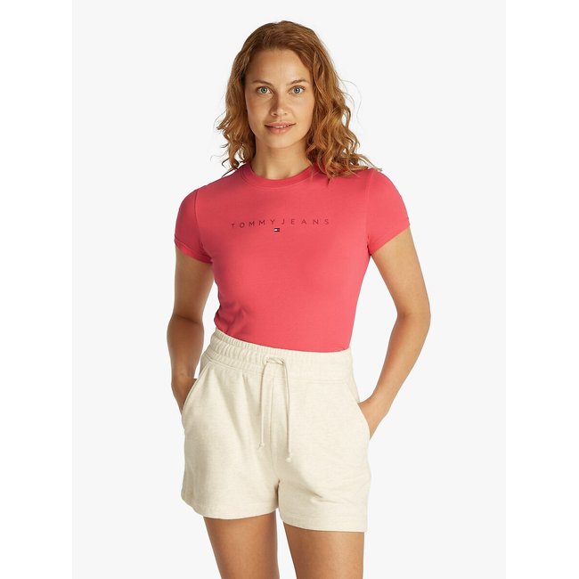 Camiseta con cuello redondo de manga corta rosa <span itemprop=
