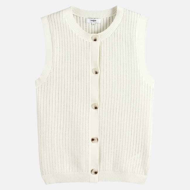 Mouwloos vest met knoopsluiting, ronde hals GIL <span itemprop=