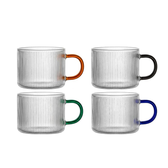 Set de 4 tasses à café en verre strié et anses colorées 120ml Couleur multicolore <span itemprop=