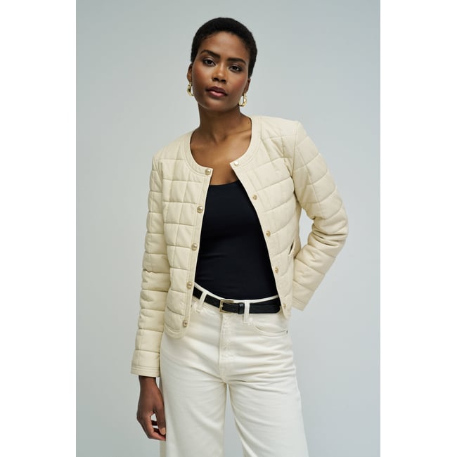 MANTEAU METALASSÉ EFFET CUIR beige <span itemprop=