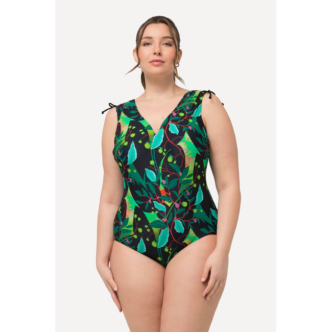 Maillot de bain à bonnets souples. Imprimé noir <span itemprop=