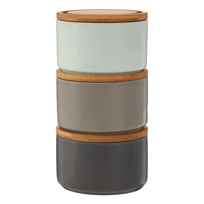 Set of 3 Grey/Blue Stackable Storage Canisters in Dolomite with Bamboo Lid, grey, SO'HOME