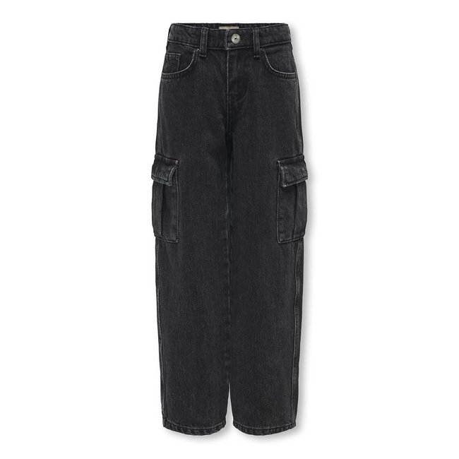 Wide Leg Cargo Jeans, black, KIDS ONLY
