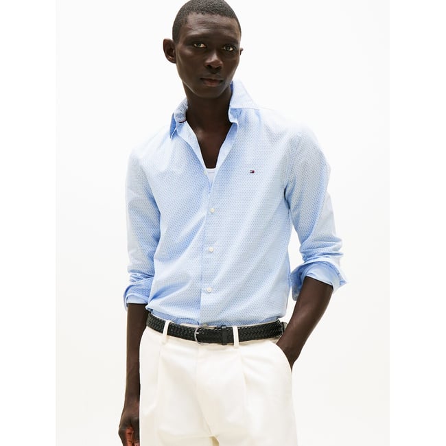 Chemise popeline imprimée bleu clair <span itemprop=