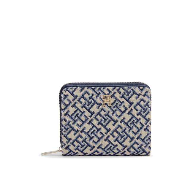Porte-monnaie à monogramme TH, FLAP JACQUARD marine/blanc <span itemprop=